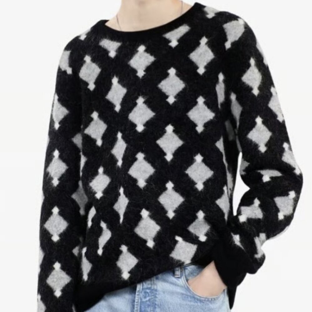 New The Kooples Alpaca Wool Blend Geometric Pullover Sweater Size XXL